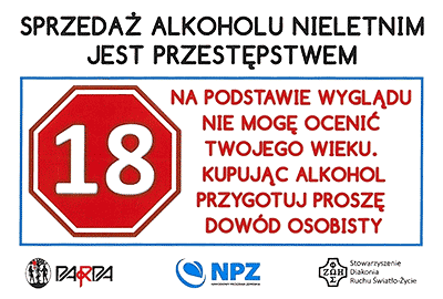 Sprzedaż alkoholu nieletnim jest przestępstwem. Na podstawie wyglądu nie mogę ocenić twojego wieku. Kupując alkohol przygotuj proszę dowód osobisty.